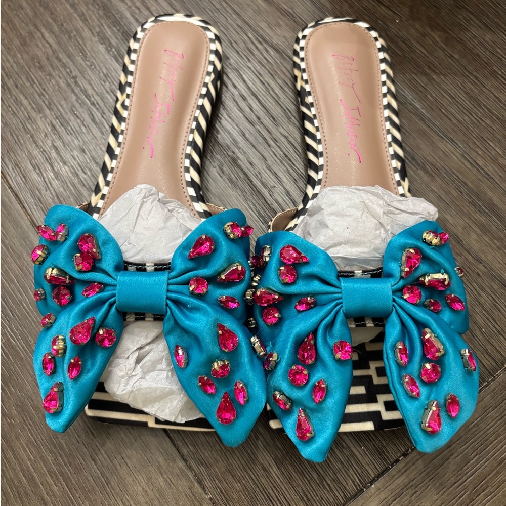 Betsey Johnson Teal and Pink Embellished Sandals